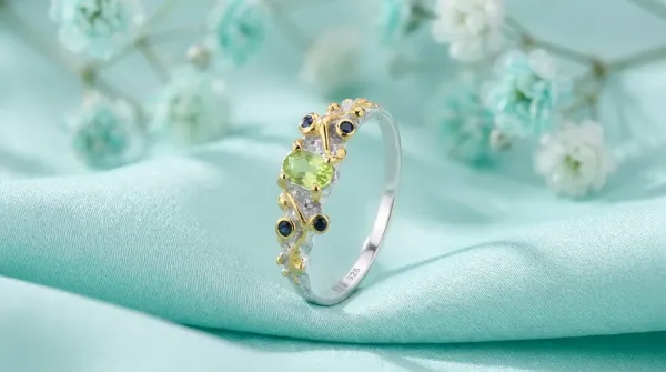 Saphir Peridot Ring 925 Silber vergoldet – Damen Ring mit Edelsteinen elegant & modern